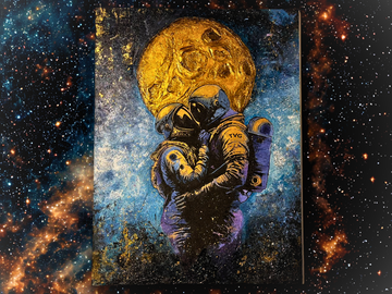 Textured Golden Moon – Handmade Canvas Painting by TVG Arts Pakistan