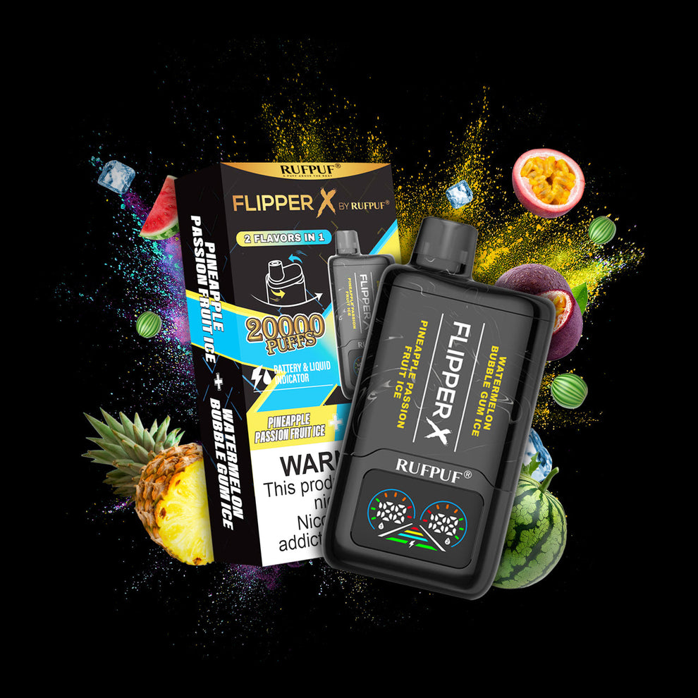 RUFPUF Flipper X 20000 Puffs Disposable Vape – Pineapple Passion Fruit Ice + Watermelon Bubblegum Ice
