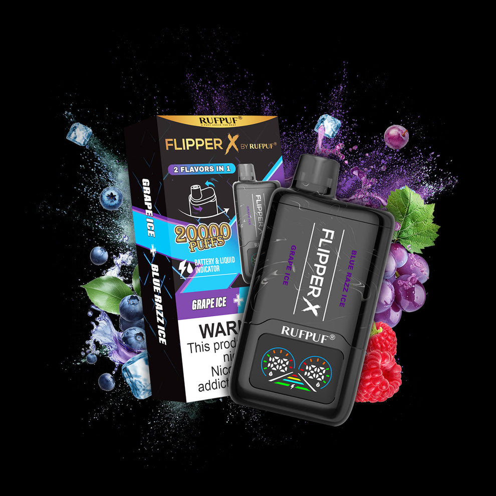 RUFPUF Flipper X 20000 Puffs Disposable Vape – Grape Ice + Blue Razz Ice
