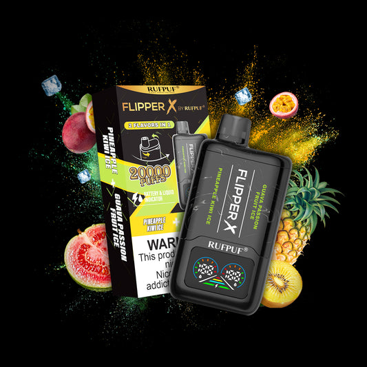 Pineapple Kiwi Ice + Guava Passion Fruit Ice  - Flipper X Disposable Vape – 20,000 Puffs
