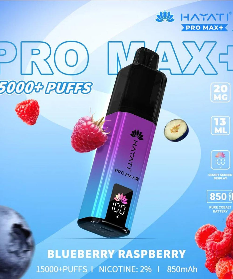HAYATI Pro Max+ 15000 Puffs Disposable Vape – Blueberry Raspberry flavour