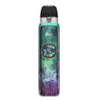 Vape device with a colorful design on a white background