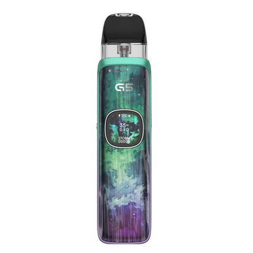 Vape device with a colorful design on a white background