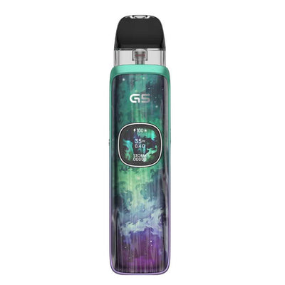 Vape device with a colorful design on a white background