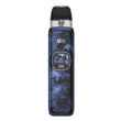 Vape device with marbled blue and black design on a white background