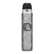 Clear vaping device with black top on a white background